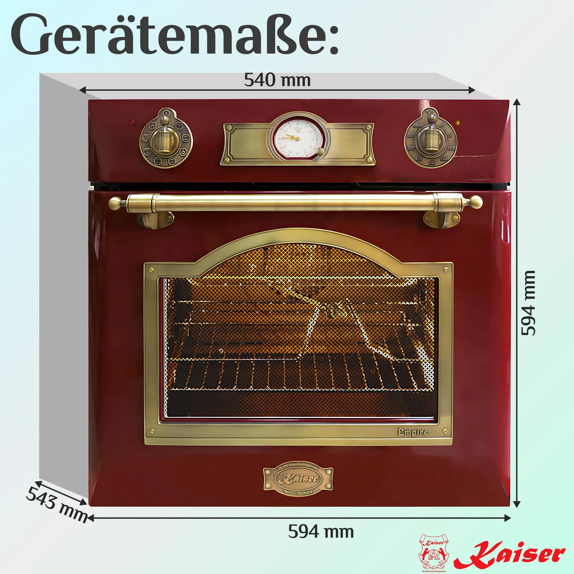 Kaiser EH 6355 RotEm Pojedynczy piekarnik elektryczny Empire 67 l Vintage Bordeaux Red wielofunkcyjny