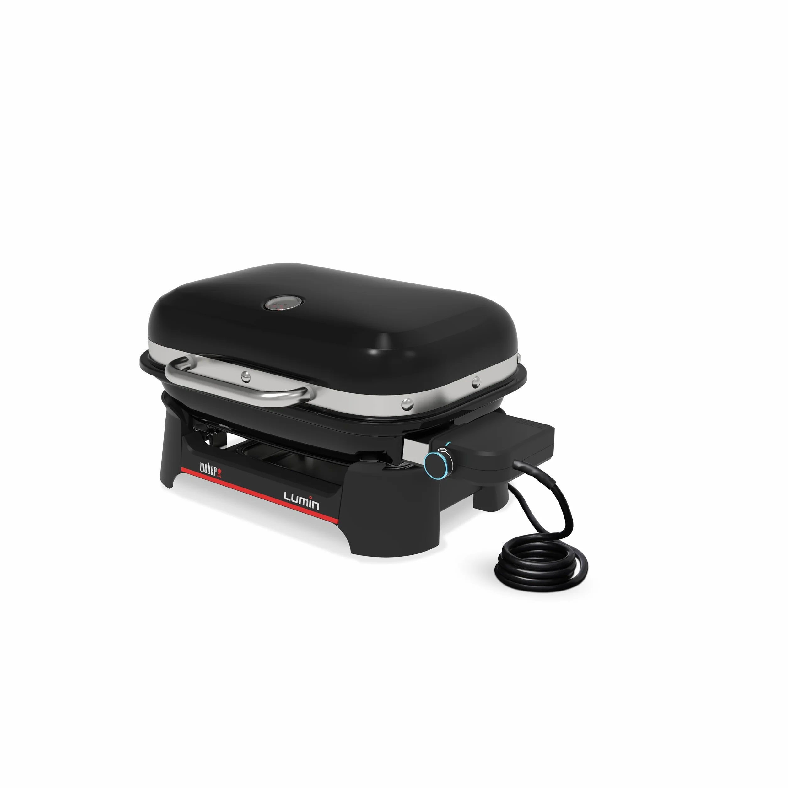 Weber Lumin Compact Przenośny Kompaktowy Grill Elektryczny, do 315 °C, z Termometrem w Pokrywie, Ruszty z Emaliowanego Żeliwa, Powierzchnia Grillowania 43 X 32 cm, Czarny (1502044)