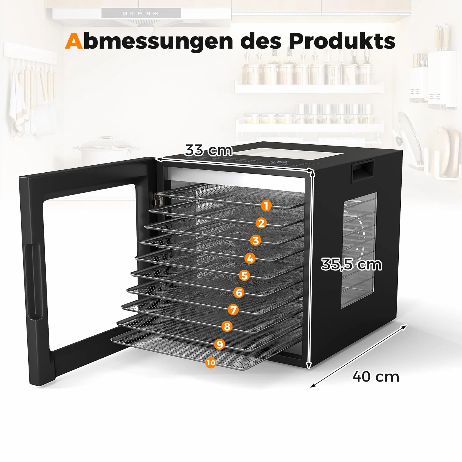 COSTWAY Suszarka 850 W, w zestawie 10 misek ze stali nierdzewnej, urządzenie do suszenia z 10 wstępnie ustawionymi programami, timer 48 h i temperatura 30-75°C, suszarka do żywności do owoców, warzyw