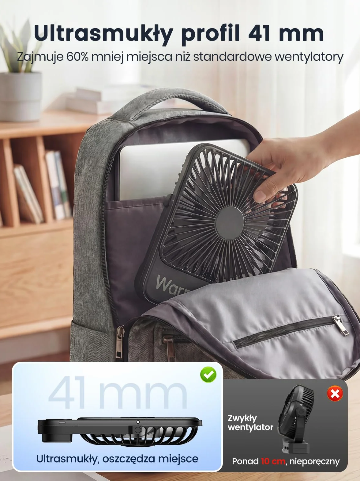 Warmco Wentylator Przenośny 10000mAh Wysokość 21 cm, Max 24h Pracy, Cichy Akumulatorowy Wiatrak Biurkowy z Wyświetlaczem Cyfrowym do Kempingu, Biura, Sypialni