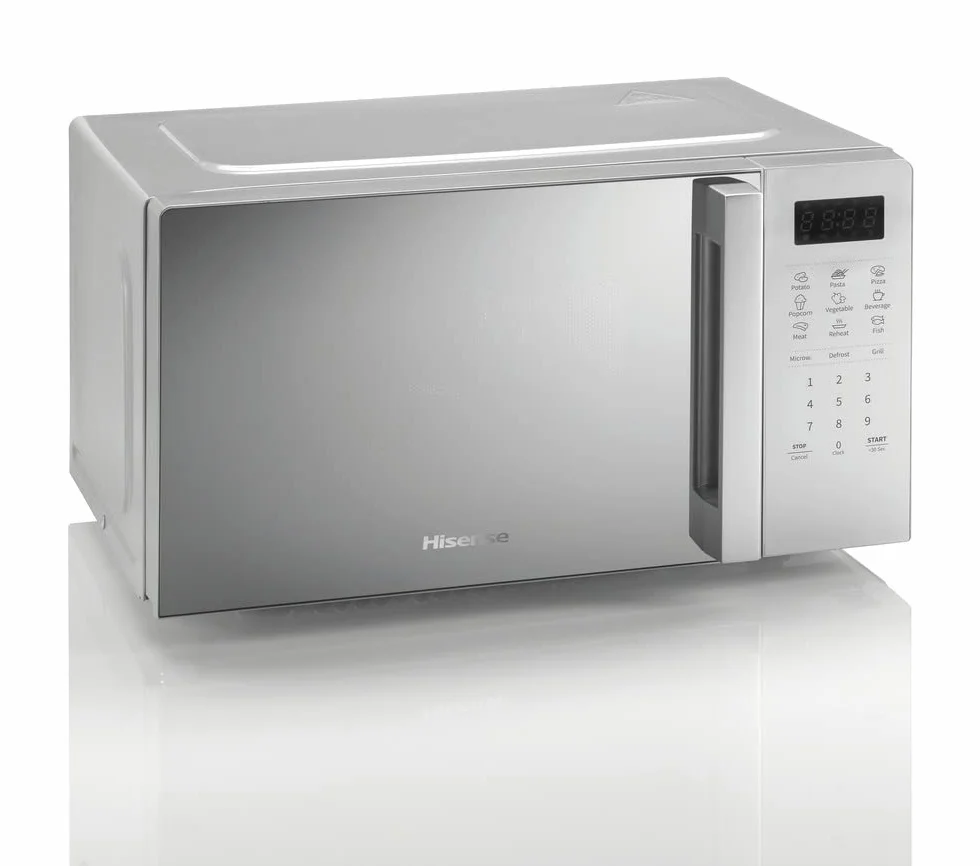 Hisense H20MOMS4HG Piekarnik Kuchenka mikrofalowa ze sterowaniem Elektronicznym, Pojemność 20 l, moc 700 WattGrill Moc 800 Watt, Wyświetlacz Led Sterowanie Dotykowe, Funkcja Grill, Srebrny Kolor