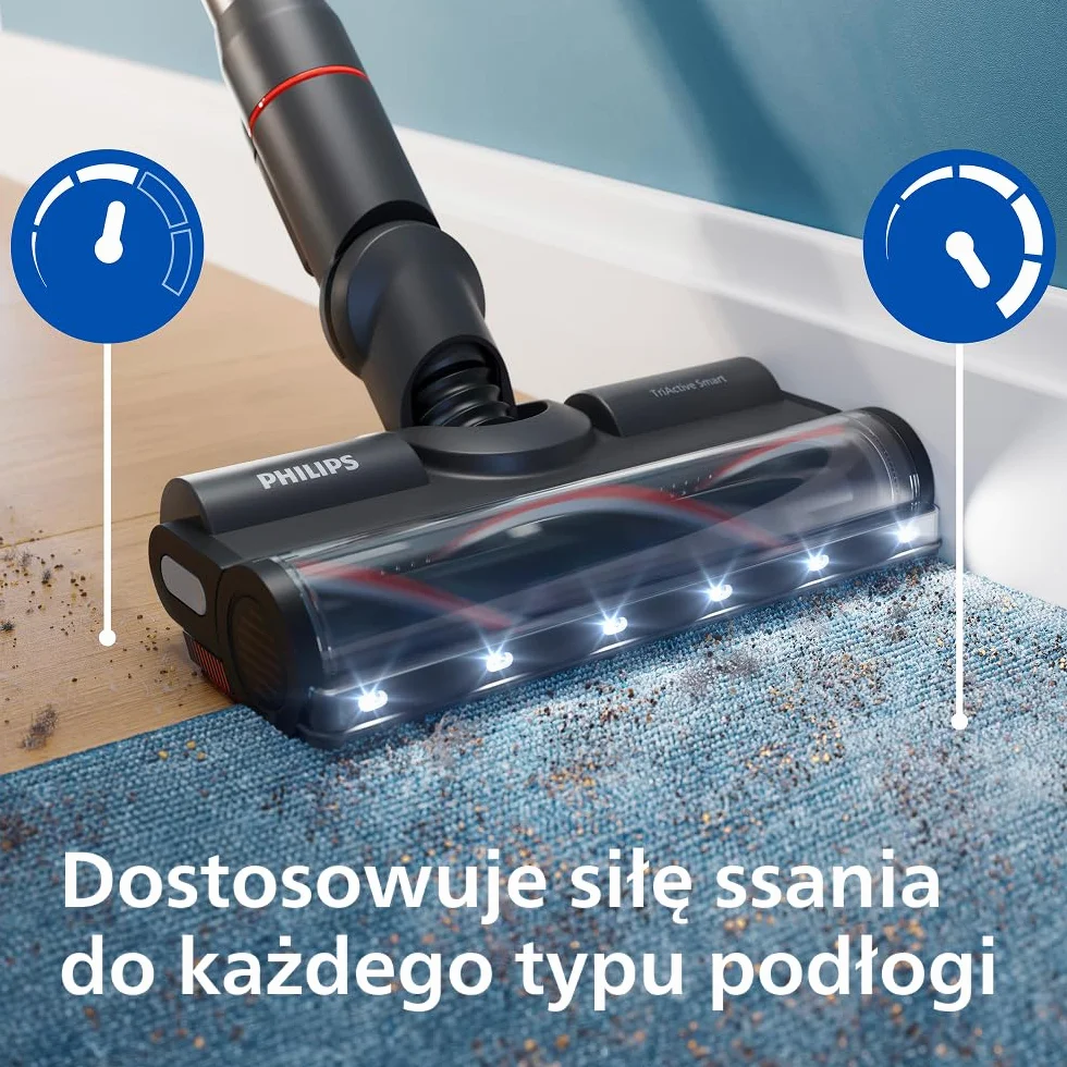 Philips SpeedPro Max Bezprzewodowy Odkurzacz Pionowy 7000 Series, Do Sierści Zwierząt, Mocne Ssanie 360°, Maks. 80 min, Bez Plątania, Do Dywanów i Twardych Podłóg, 4 Narzędzia LED (XC7065/01)