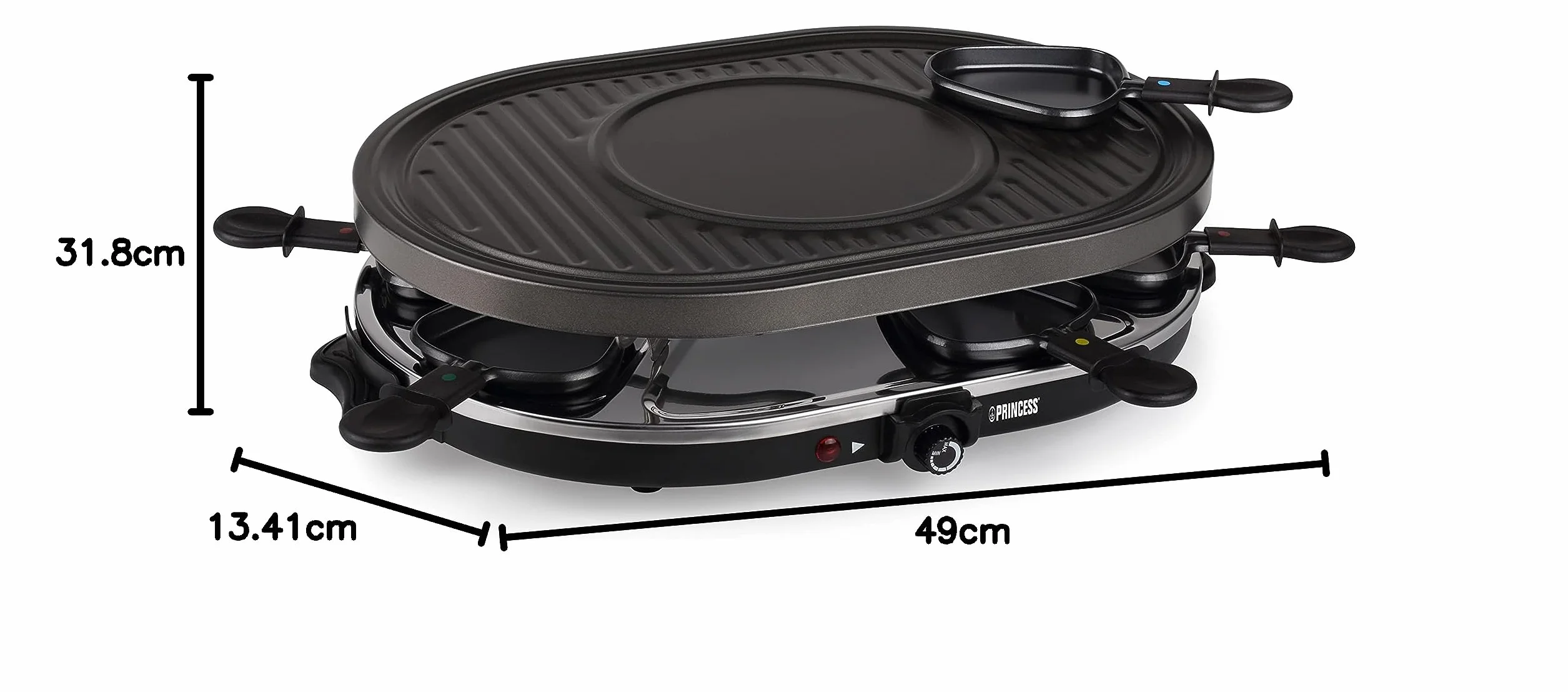 Princess Raclette Grill Owalny 1200 W 42 x 30 cm 8 Patelni Płyta Crépes