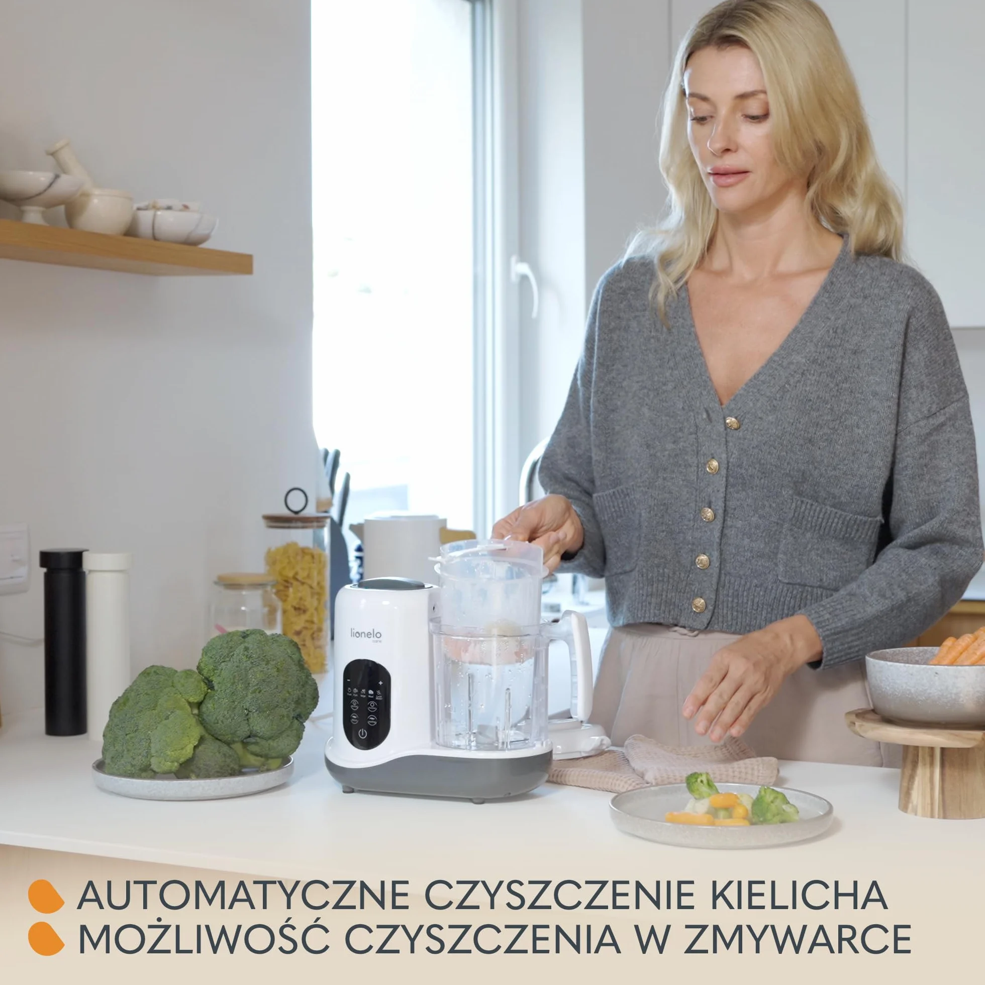 LIONELO BABYMENU Wielofunkcyjny Robot Kuchenny dla Niemowląt 300 4 Programy Gotowanie na Parze Blendowanie Podgrzewanie Rozmrażanie