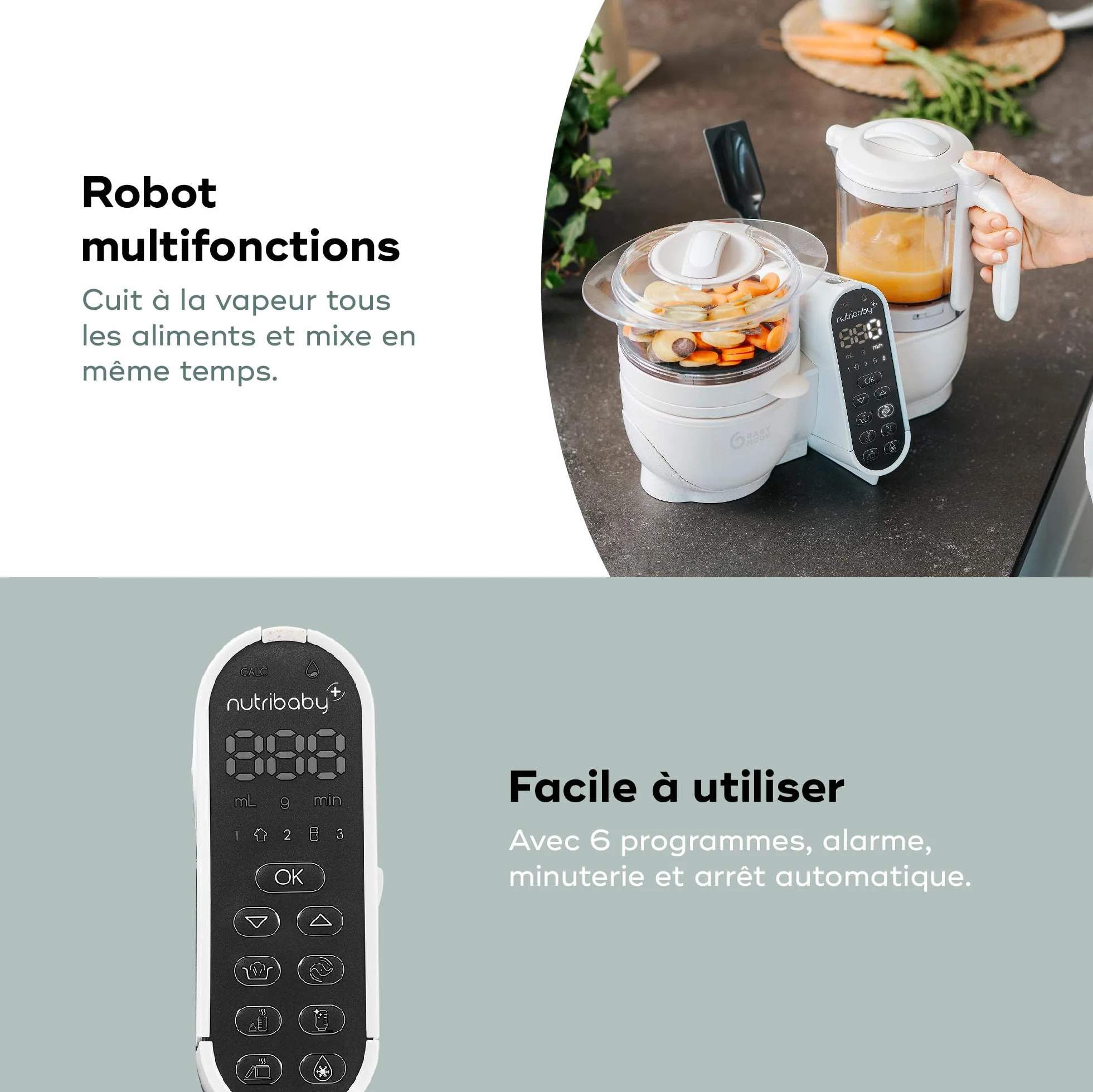 Babymoov Nutribaby(+) wielofunkcyjny robot do gotowania dla niemowląt 6 w 1, parownik, 2,2 l, beżowy