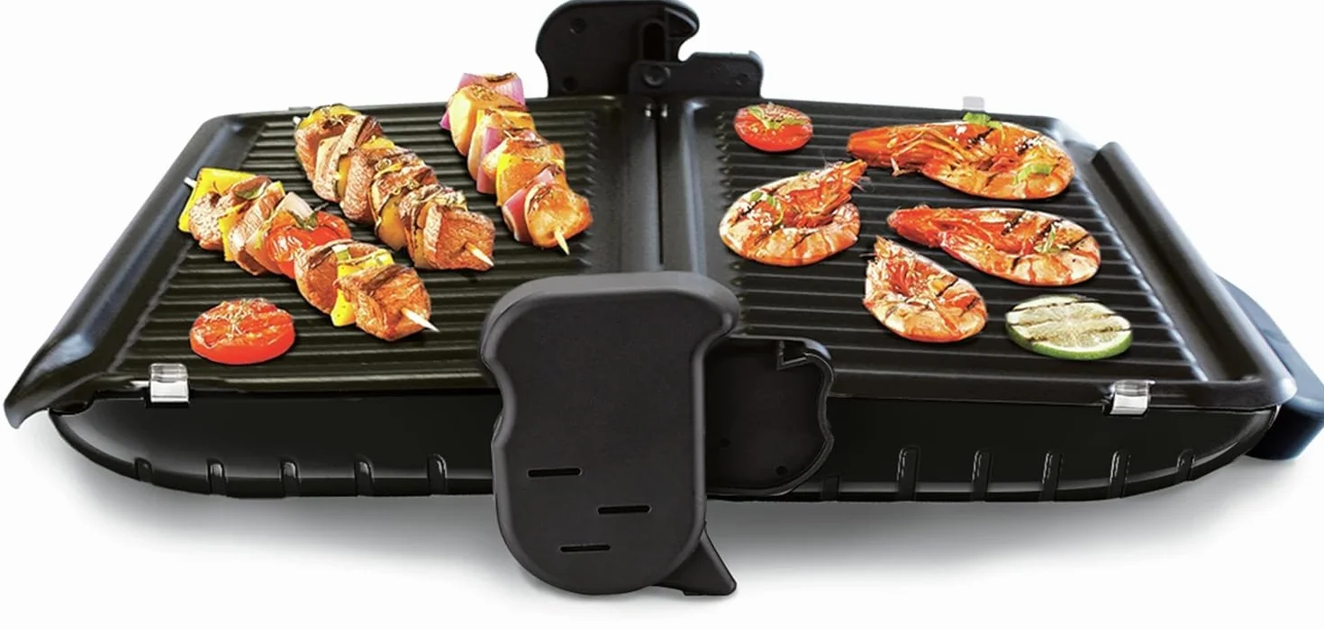 TEFAL GC2050 Grill Minute, Grill elektryczny 1600 W, 2 tryby grillowania, 3 pozycje termostatu, płyty z powłoką nieprzywierającą, srebrny