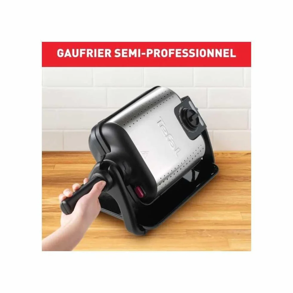 Tefal WM756D Półprofesjonalna gofrownica, regulowany termostat, obrotowy uchwyt, srebrny