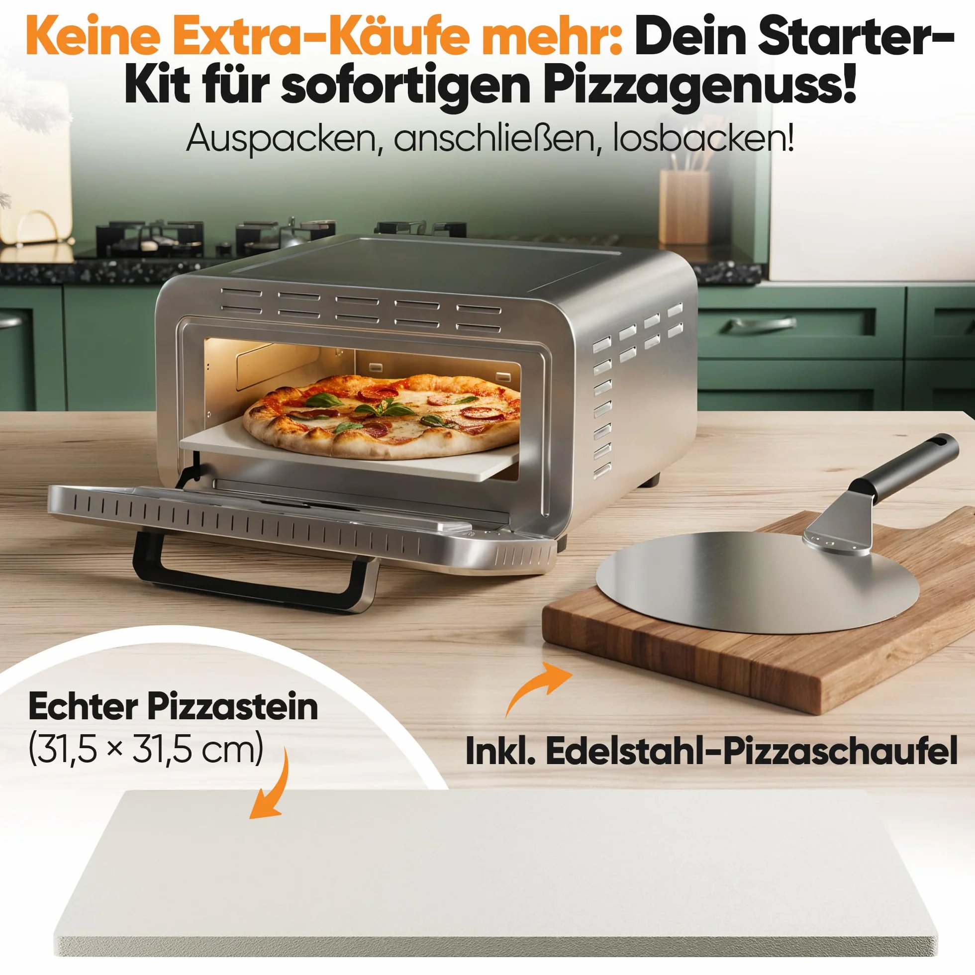 ProfiCook elektryczny piec do pizzy | 400°C | prawdziwy kamień do pizzy | w zestawie łopatka do pizzy | zmienny czas i regulacja temperatury | piec do pizzy | do pizzy w czasie poniżej 5 min. | PC PO