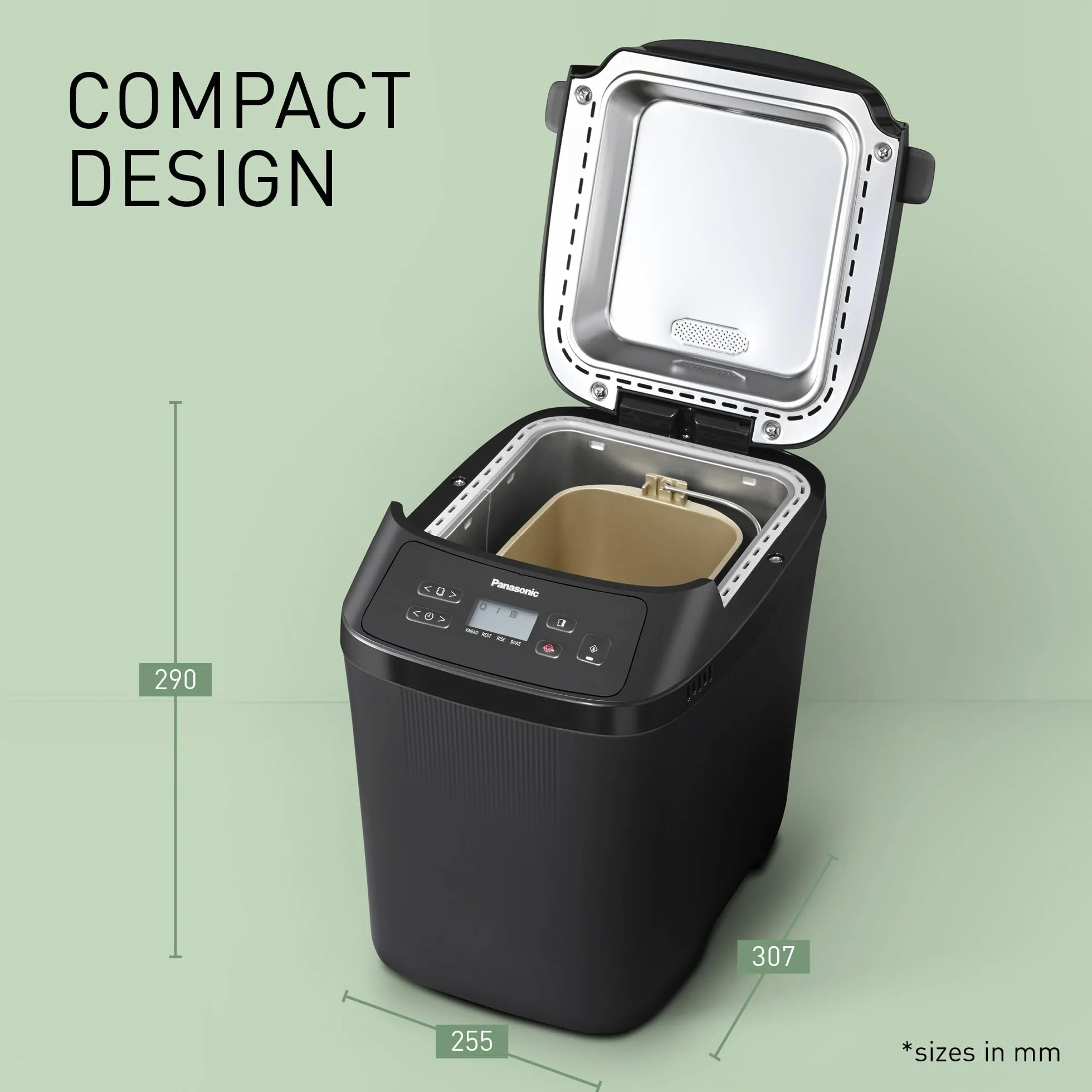 Panasonic SD-PN100KXE automatyczny mini automat do pieczenia chleba dla małych gospodarstw domowych, 4 programy bezglutenowe, kompaktowa konstrukcja, 18 automatycznych programów, wyświetlacz LCD,