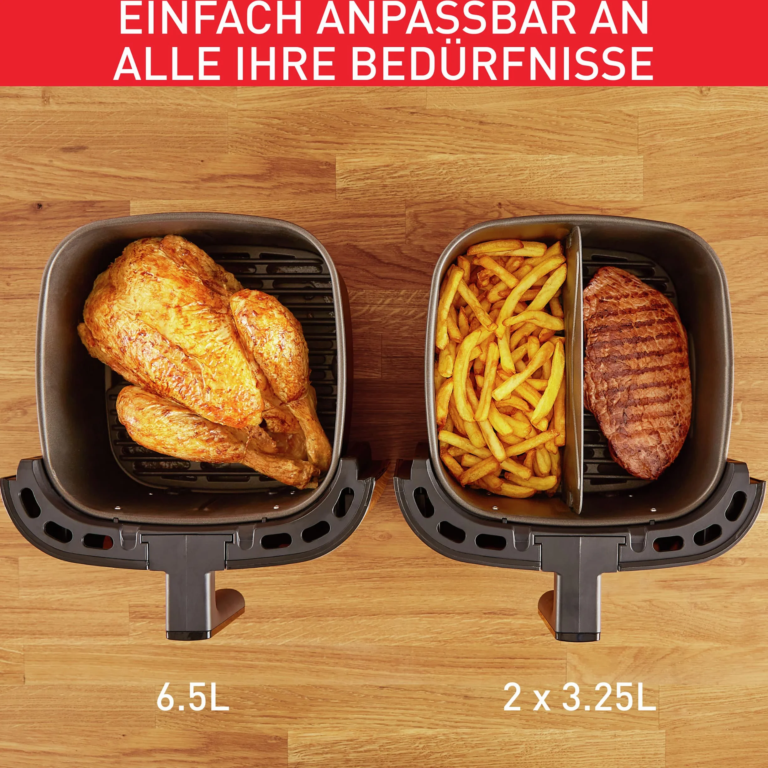TEFAL EY8018 Easy Fry&Grill XXL Frytkownica beztłuszczowa/ grill 2w1, 6,5l pojemności, wkładka flexcook 2 dania jednocześnie, smażenie bez oleju, 70% oszczędności energii, 8 programów, 8 osób, czarna