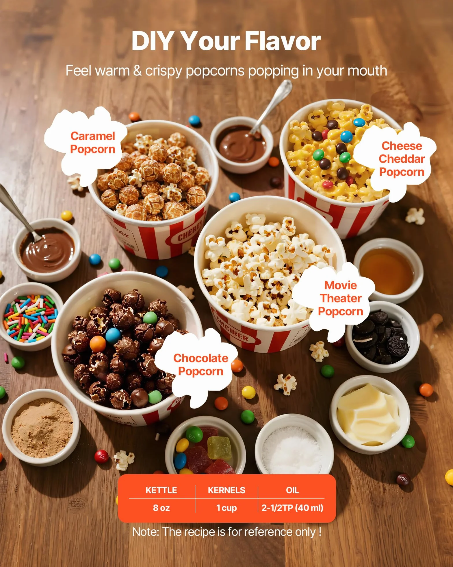 VEVOR Maszyna do popcornu ze stali nierdzewnej 800 W komercyjna 48 filiżanek