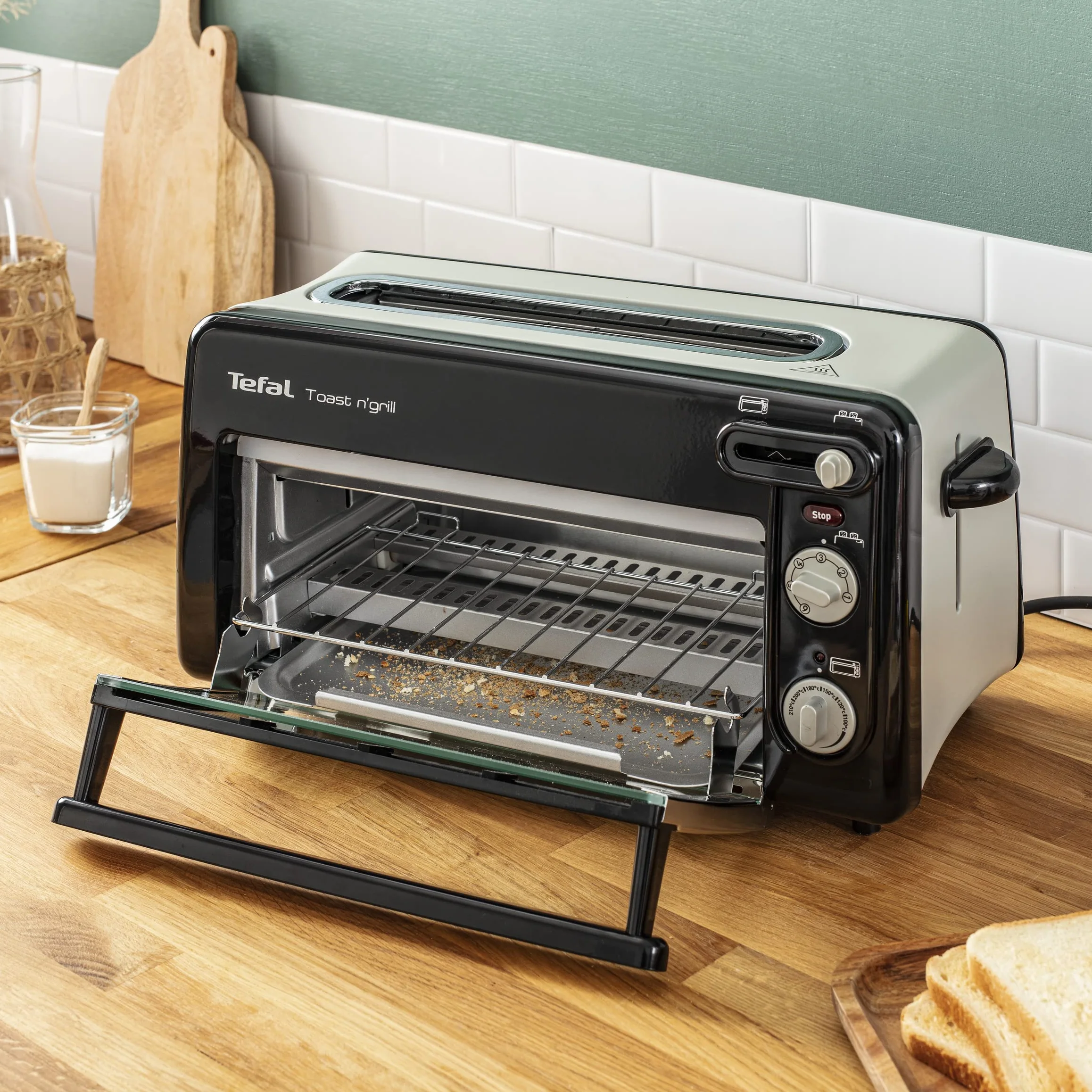 Tefal TL6008 Toast n'Grill Opiekacz do Kanapek z Funkcją Grilla, Metal/Tworzywo Sztuczne, 1300 W, Czarny/Srebrny