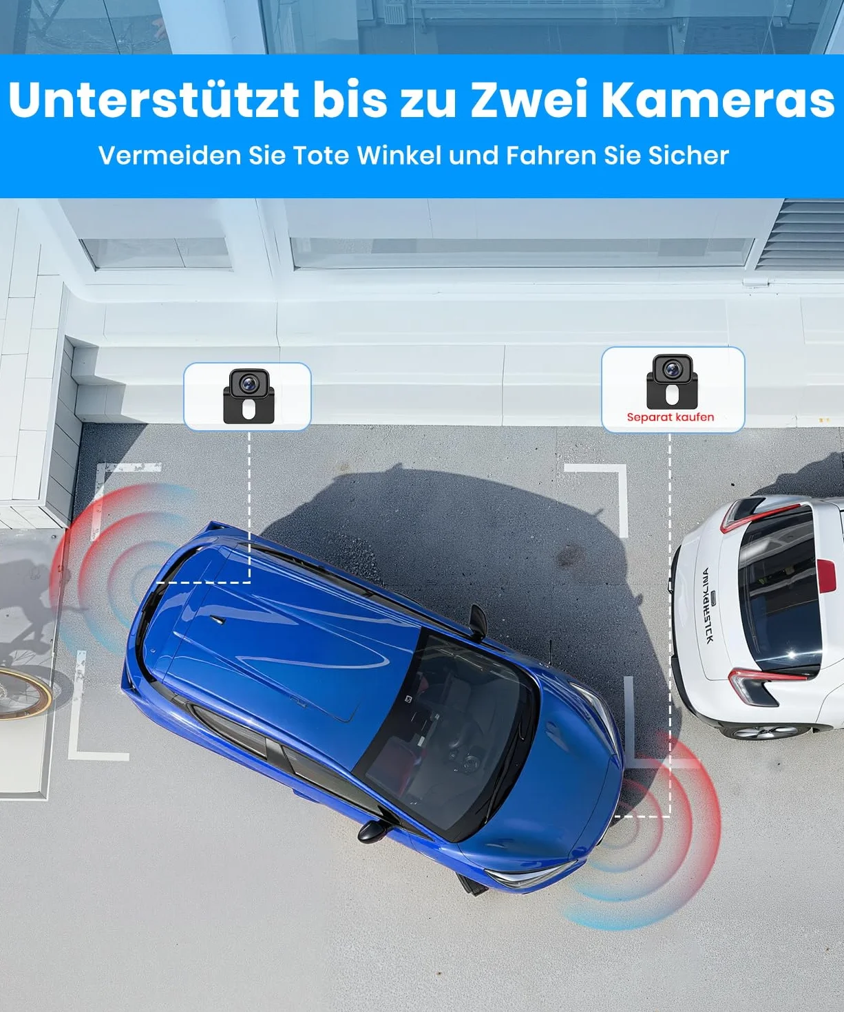 AUTO-VOX Bezprzewodowa kamera cofania: 5-calowy monitor 1080p, dwukanałowy, instalacja 30 minut, stabilna cyfrowa transmisja radiowa, wodoodporność IP69K i noktowizor, do SUV-a, ciężarówki, samochodu
