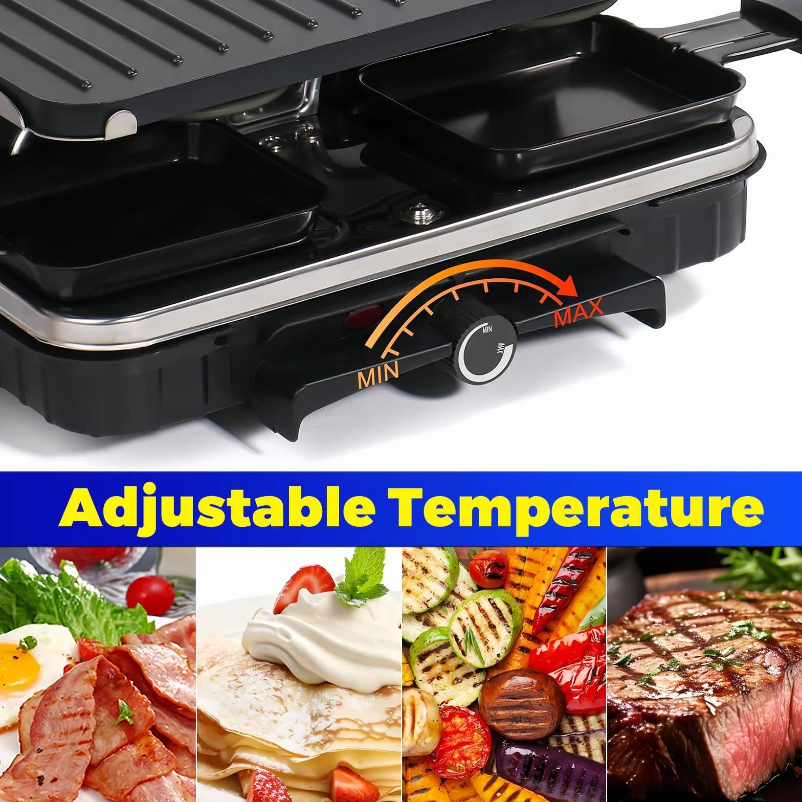 Elektryczny grill raclette 1300W dla 8 osób z powłoką nieprzywierającą, 8 mini patelniami i łopatką