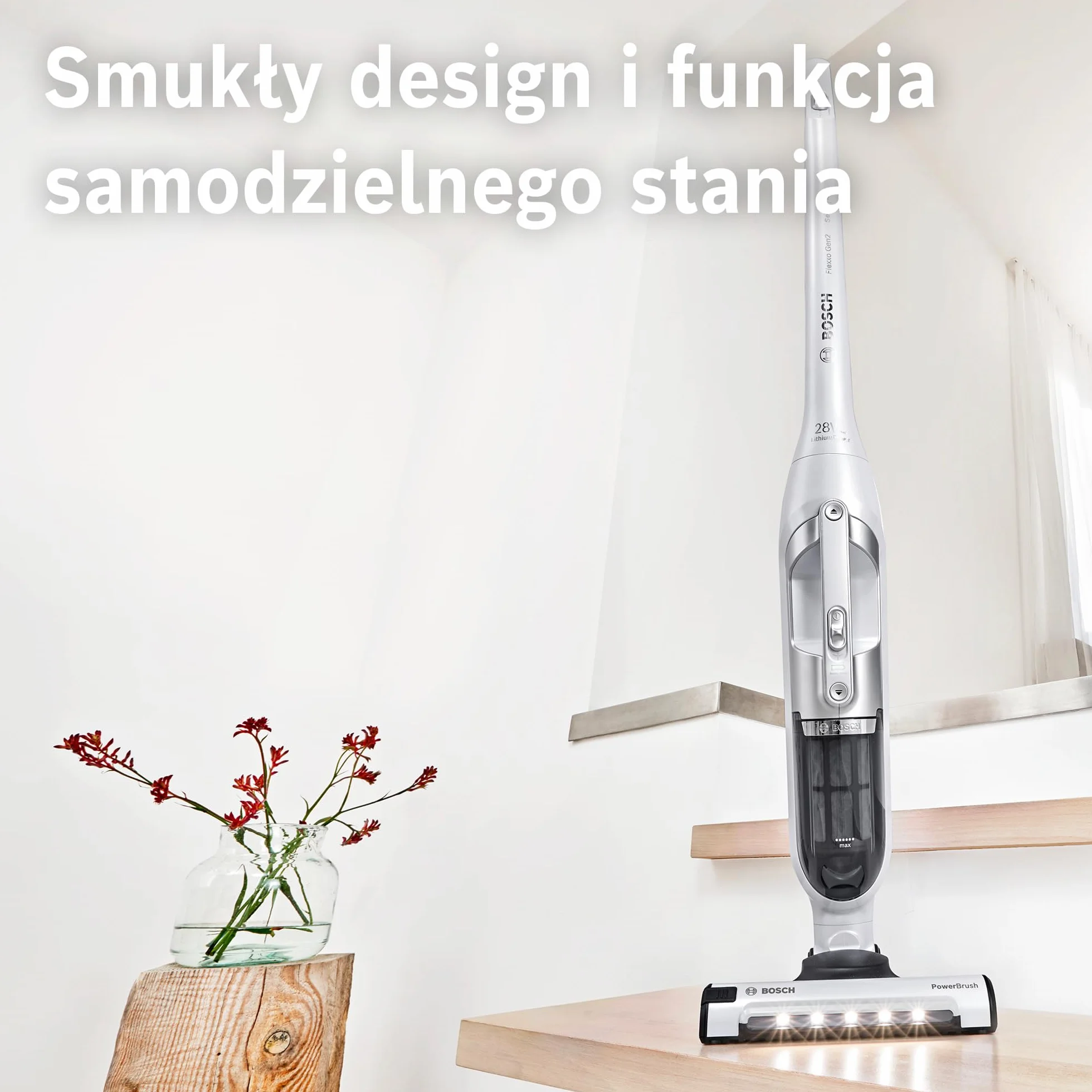 Bosch, Flexxo Gen2 Serie 4, 28 Vmax, 2w1, bezprzewodowy, bezworkowy, odkurzacz ręczny i pionowy, zintegrowane akcesoria, polar white metallic, BBH3ALL28