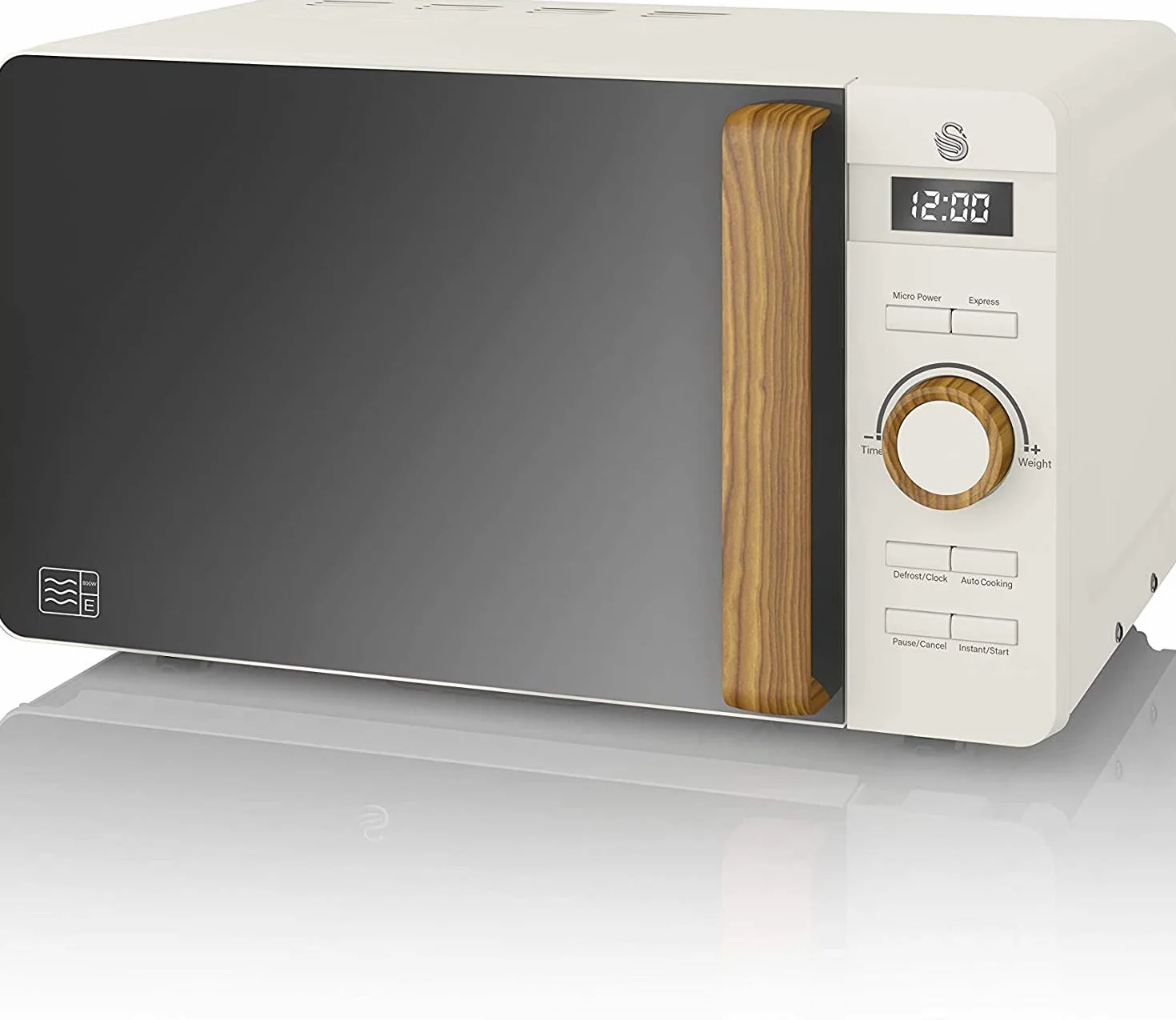 Swan Nordic zestaw śniadaniowy czajnik elektryczny 1,7 l, 2200 W, toster do chleba z szerokim otworem, 2 kromki, kuchenka mikrofalowa 20 l, cyfrowy, nowoczesny design, efekt drewna, biały